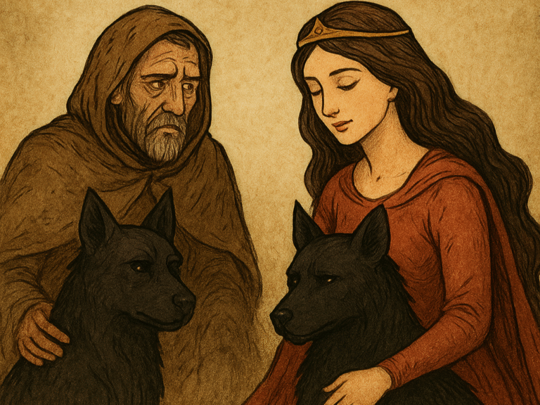 The Old Man with the Two Black Dogs